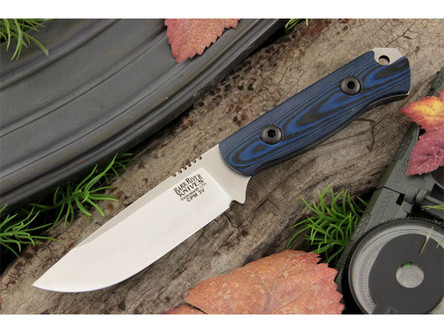 Bark River Knives: Bravo Necker 2, CPM 3V (Satin Finish), Fixed Blade Knife w/ Blue & Black G10 Handle