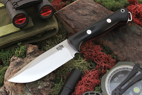 Bark River Knives: Bravo Squad Leader Fixed Blade Knife w/ Black Canvas Micarta Handle & Red Liners