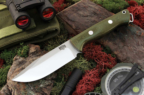 Bark River Knives: Bravo Squad Leader Fixed Blade Knife w/ Green Linen Micarta Handle