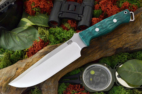 Bark River Knives: Bravo Survivor Fixed Blade Knife w/ Teal Tigertail Maple Burl Handle