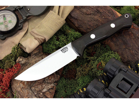 Bark River Knives: Bravo-1 LT CPM 3V Steel (Rampless, Smooth Spine) Fixed Blade Knife w/ Black Canvas Micarta Handle
