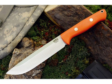 Bark River Knives: Bravo-1.5 CPM 3V Steel, Rampless (Smooth Spine), Fixed Blade Knife w/ Blaze Orange G10 Handle