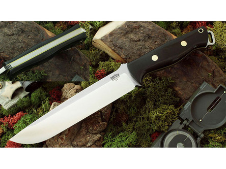 Bark River Knives: Bravo-2, A2 Steel, Fixed Blade Knife w/ Black G10 Handle, Yellow Liners & Brass Pins - Limited Edition