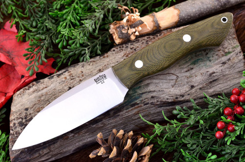 Bark River Knives: Bush Seax Fixed Blade Knife w/ Green Canvas Micarta Handle