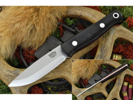 Bark River Knives: Bushcrafter (Smooth Spine) Fixed Blade Knife w/ Black Canvas Micarta Handle & Red Liners