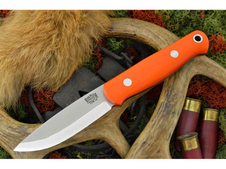 Bark River Knives: Bushcrafter (Smooth Spine) Fixed Blade Knife w/ Blaze Orange G10 Handle