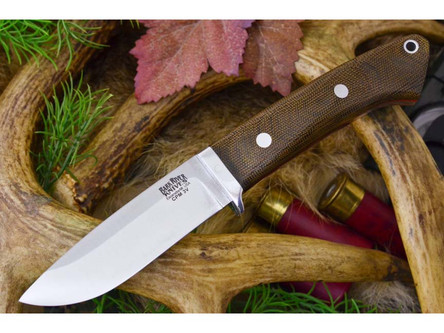 Bark River Knives: Classic Drop Point Hunter, CPM 3V, Fixed Blade Knife w/ Green Canvas Micarta Handle With Red Liners
