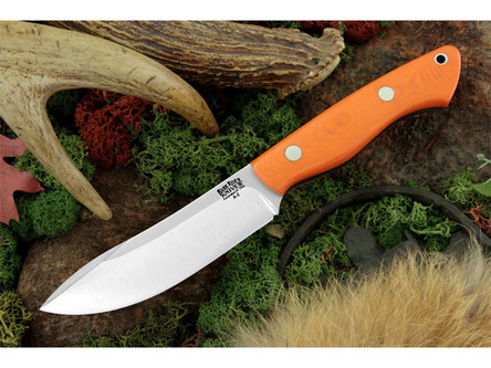 Bark River Knives: Custom Kalahari Hunter, Fixed Blade Knife w/ Blaze Orange G10 Handle