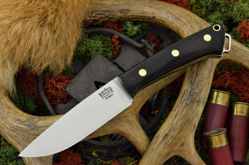 Bark River Knives: Fox River Elmax Steel Fixed Blade Knife w/ Black G10 Handle - Black & Gold Limited Edition w/ Brass Pins & Yellow Liners
