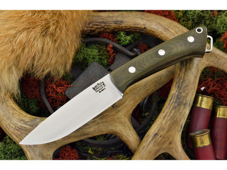 Bark River Knives: Fox River Elmax Steel Fixed Blade Knife w/ Green Canvas Micarta Handle and Red Liners