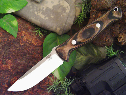 Bark River Knives: Gunny CPM 3V Steel Fixed Blade Knife w/ Camo Canvas Micarta Handle