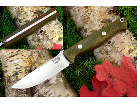Bark River Knives: Gunny CPM 3V Steel Fixed Blade Knife w/ Green Linen Micarta Handle & Red Liners