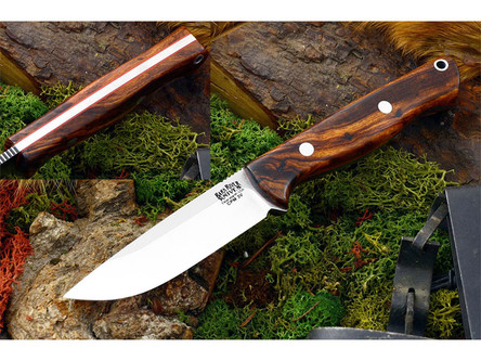 Bark River Knives: Gunny Hunter 3V Grooved Spine Fixed Blade Knife w/ Desert Ironwood Handle & Red Liners
