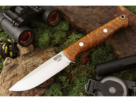 Bark River Knives: Gunny Hunter Elmax Stainless Steel Fixed Blade Knife w/ Amboynia Burl Handle