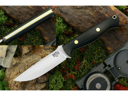 Bark River Knives: Gunny, A2 Steel, Fixed Blade Knife w/ Black G10 Handle, Yelow Liners & Brass Pins - Black & Gold Limited Edition