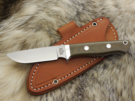 Bark River Knives: Huntsman Fixed Blade Knife w/ Green Canvas Micarta Handle & Red Liners