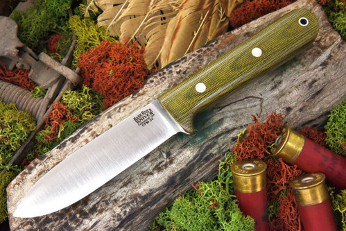 Bark River Knives: Kephart CPM 3V Steel Fixed Blade Knife w/ Green Canvas Micarta Handle