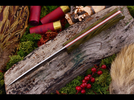 Bark River Knives: Kephart CPM 3V Steel Fixed Blade Knife w/ Green Canvas Micarta Handle - Red Liners