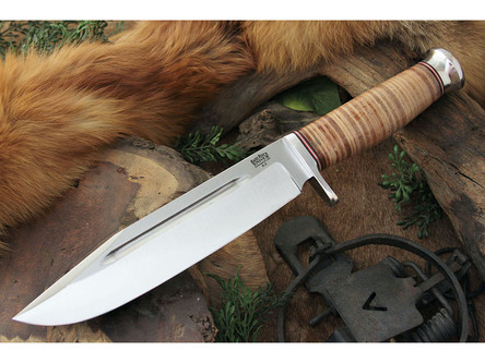 Bark River Knives: Teddy II (Hunter) , Fixed Blade Fixed Blade Knife w/ Stacked leather Handle