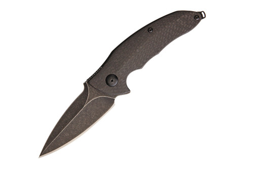 Brous Blades: Caliber Flipper Folding Knife w/ Carbon Fiber Handle & Black Acid Stonewash Finish Blade - Limited Edition