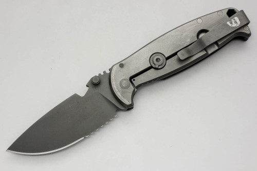 DPx Gear HEST/F Triple Black Folder - Black Textured G10 and Titanium Handle - Partially Serrated - Left Hand