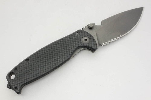 DPx Gear HEST/F Triple Black Folder - Black Textured G10 and Titanium Handle - Partially Serrated - Left Hand