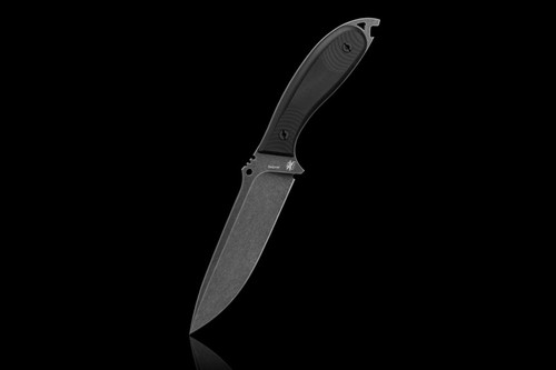 DPx Gear: HEFT 6 Assault Stonewashed Plain Edge Fixed Blade Knife with Black G10 Scales