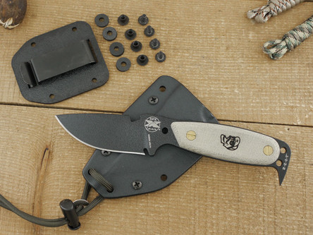 DPx Gear: HEST Original (Made By Rowen Mfg.), Fixed Blade Knife with Skeletized Handle & Green Canvas Micarta Scales