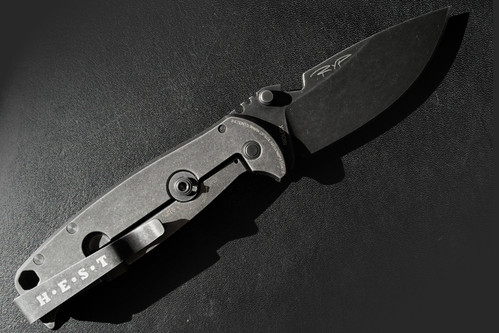 Dpx Gear: HEST/F Grey Niolox Folder, Right Hand, Folding Blade Pocket Knife w/ Black Textured G10 & Titanium Handle