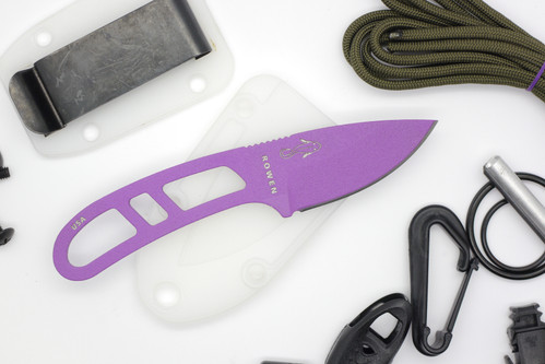 ESEE Candiru PURP, Fixed Blade Knife with Skeletized Handle, Clear/White Molded Sheath & Mini Survival Kit - Purple