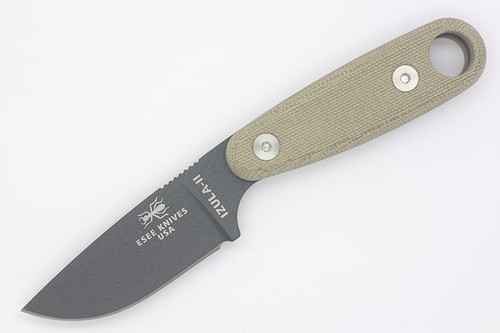 ESEE Izula II Fixed Blade Neck Knife with Dark Tactical Gray Blade & Green Canvas Micarta Handle Scales ESEE Izula II Fixed Blade Neck Knife with Dark Tactical Gray Blade & Green Canvas Micarta Handle Scales