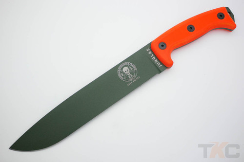 ESEE JUNGLAS-OD-OR, Green Plain Edge Fixed Blade w/ Blaze Orange G10 Handle, Black Kydex Sheath