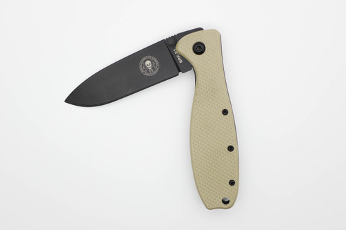 ESEE Knives/BRK: Zancudo Folding Knife, D2 Blade, Desert Tan FRN and Stainless Steel Handle - Black Blade ESEE Knives/BRK: Zancudo Folding Knife, D2 Blade, Desert Tan FRN and Stainless Steel Handle - Black Blade