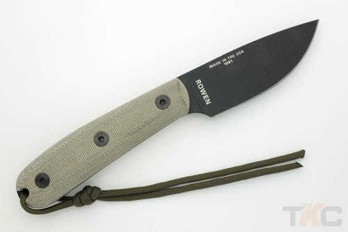 ESEE-3HM-K, Black Plain Edge Blade, Modified Handle w/ Green Canvas Micarta Scales - Kydex Sheath ESEE-3HM-K, Black Plain Edge Blade, Modified Handle w/ Green Canvas Micarta Scales - Kydex Sheath