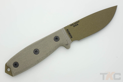 ESEE-3P-MB-DE (MOLLE Back) Dark Earth Plain Edge Blade w/ Green Canvas Micarta Handle, Black Sheath ESEE-3P-MB-DE (MOLLE Back) Dark Earth Plain Edge Blade w/ Green Canvas Micarta Handle, Black Sheath