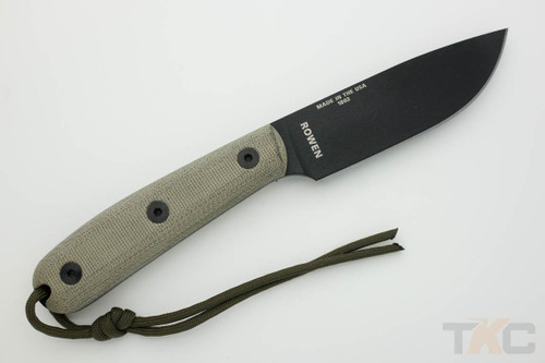 ESEE-4HM-K, Black Plain Edge Blade, Modified Handle w/ Green Canvas Micarta Scales - Kydex Sheath
