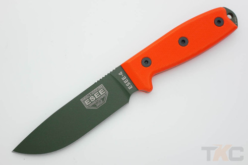 ESEE-4P-KO-OD Knife Only (No Sheath) OD Green Plain Edge Blade & Blaze Orange G10 Handle