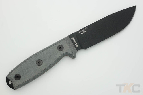 ESEE-4S-B Black Partially Serrated Blade w/ Grey Linen Micarta Handle, Black Sheath