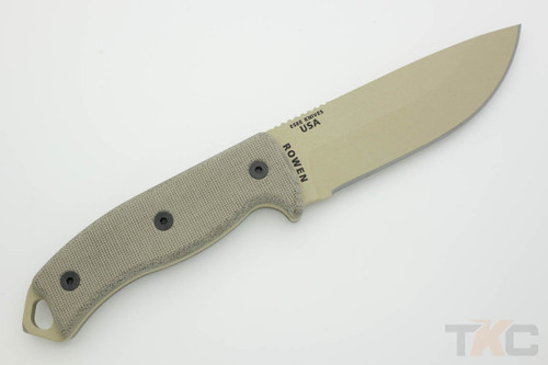 ESEE-5P-DT (Glass Breaker) Tan Plain Edge Fixed Blade w/ Green Canvas Micarta Handle, Black Kydex Sheath ESEE-5P-DT (Glass Breaker) Tan Plain Edge Fixed Blade w/ Green Canvas Micarta Handle, Black Kydex Sheath