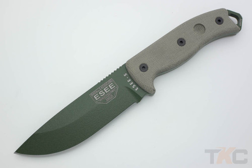 ESEE-5P-OD (Glass Breaker) OD Green Plain Edge Fixed Blade w/ Green Canvas Micarta Handle, Black Kydex Sheath ESEE-5P-OD (Glass Breaker) OD Green Plain Edge Fixed Blade w/ Green Canvas Micarta Handle, Black Kydex Sheath