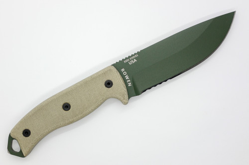 ESEE-5S-OD (Glass Breaker) OD Green Partially Serrated Fixed Blade w/ Green Canvas Micarta Handle, Black Kydex Sheath