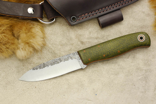 Fiddleback Forge, Andy Roy - Arete - Evergreen Burlap - Tapered Tang - Thick Natural Liners - 10