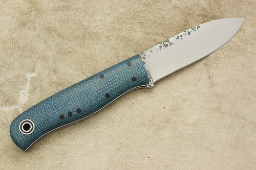 Fiddleback Forge, Andy Roy - Arete - Sapphire Burlap - Flat Tang - Black and White Liners - 13