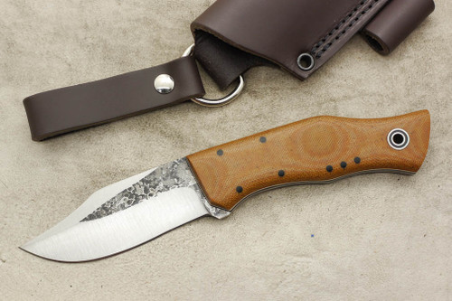 Fiddleback Forge, Andy Roy - Bullfrog Bowie - Natural Canvas Micarta - Black and White Liners - Tapered Tang - 1