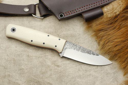 Fiddleback Forge, Andy Roy - Bush Hermit - Ivory Micarta - Tapered Tang - Black & Orange Liners - 2