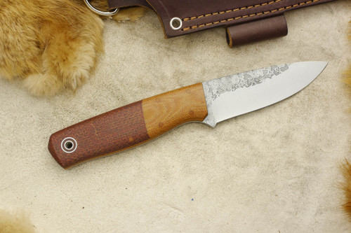 Fiddleback Forge, Andy Roy - Bush Hermit - Natural Canvas Micarta & Terracotta Burlap - Tapered Tang - Thick Natural Liners - 4 Fiddleback Forge, Andy Roy - Bush Hermit - Natural Canvas Micarta & Terracotta Burlap - Tapered Tang - Thick Natural Liners - 4