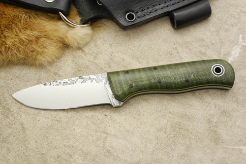 Fiddleback Forge, Andy Roy - Bushcrafter Jr. - Dyed Curly Maple - Flat Tang - Black & Lime Green Liners - 11