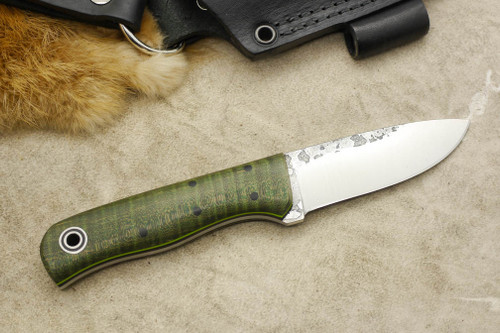 Fiddleback Forge, Andy Roy - Bushcrafter Jr. - Dyed Curly Maple - Flat Tang - Black & Lime Green Liners - 11