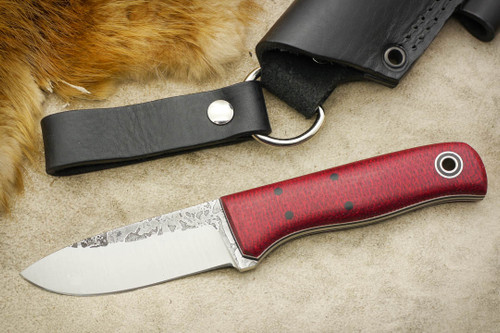 Fiddleback Forge, Andy Roy - Bushcrafter Jr. - Ruby Burlap - Tapered Tang - Black & White Liners - 9