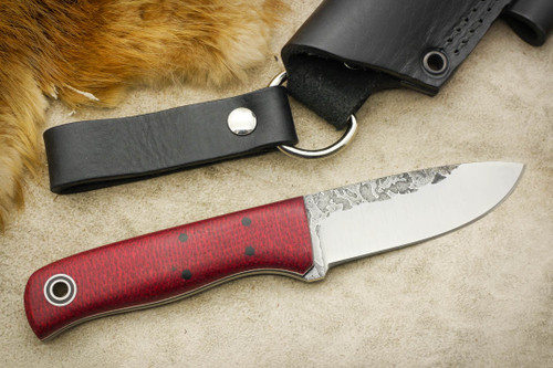 Fiddleback Forge, Andy Roy - Bushcrafter Jr. - Ruby Burlap - Tapered Tang - Black & White Liners - 9